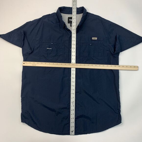 TSLA Shirt Mens L Large Navy Button Down Short Sleeve Vented Performance Fishing - Picture 6 of 12